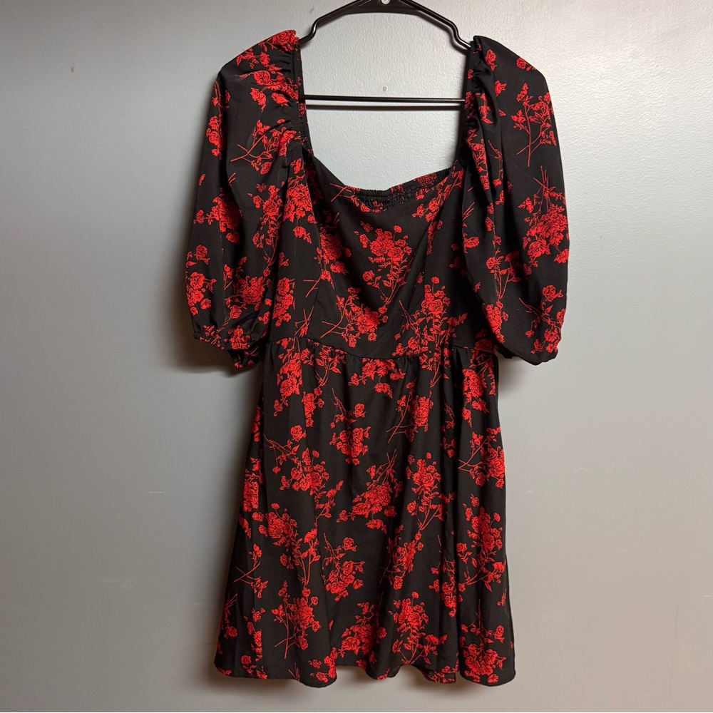 Women's Floral Print Sweetheart Neck Mini Dress Short Puff Sleeve A Line Dress